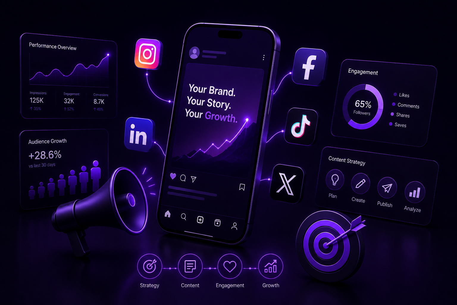 Social media marketing dashboard and growth strategy